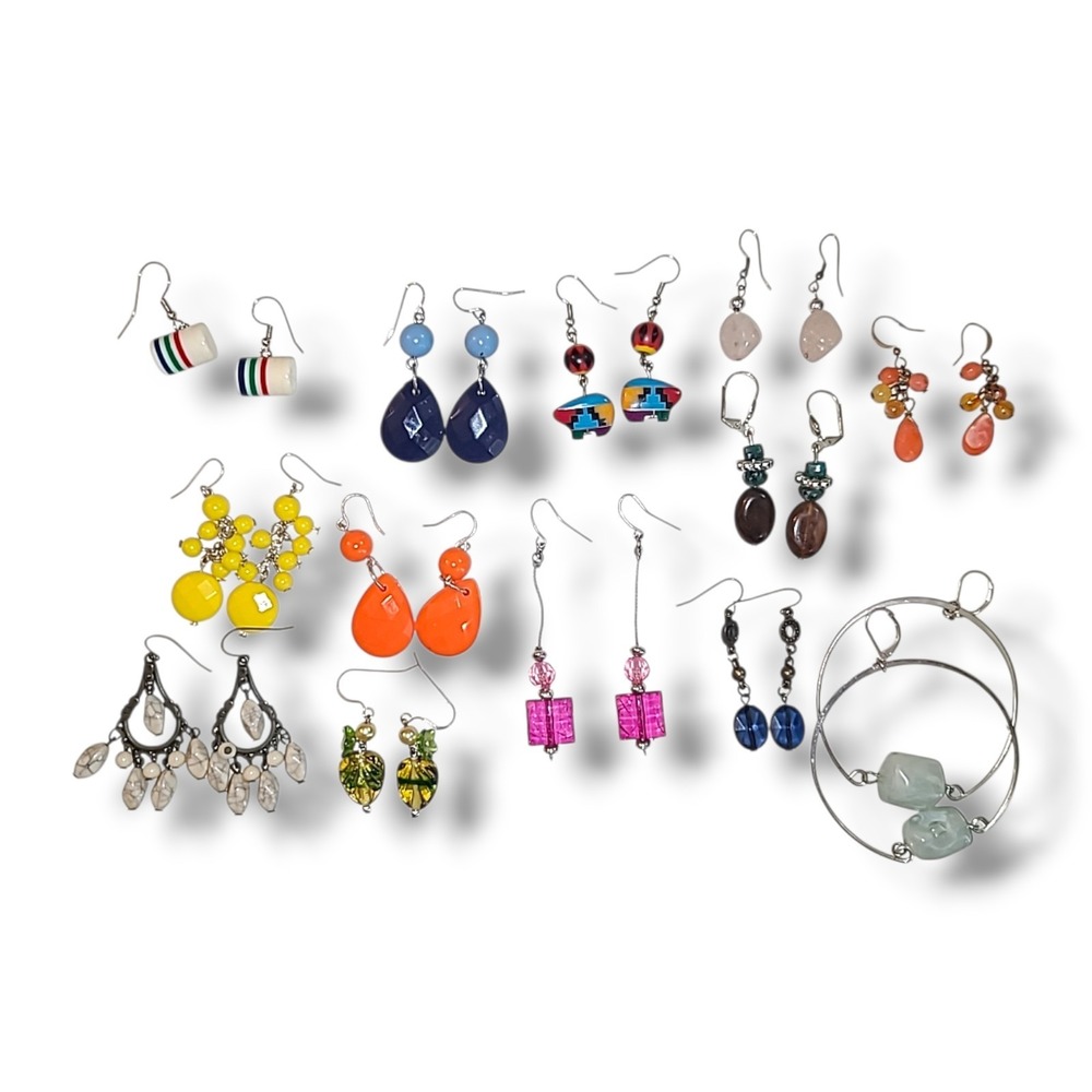 Lot of 13 Pairs Colorful Acrylic Bead Dangle Earrings